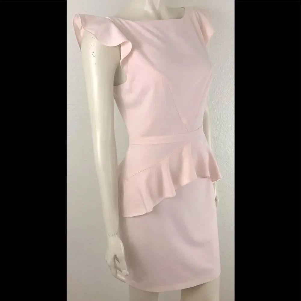 NWT BeBe’s Elise Pale Pink Crepe Peplum Dress, sz6